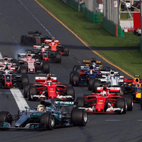 F1 racing cars at a corner